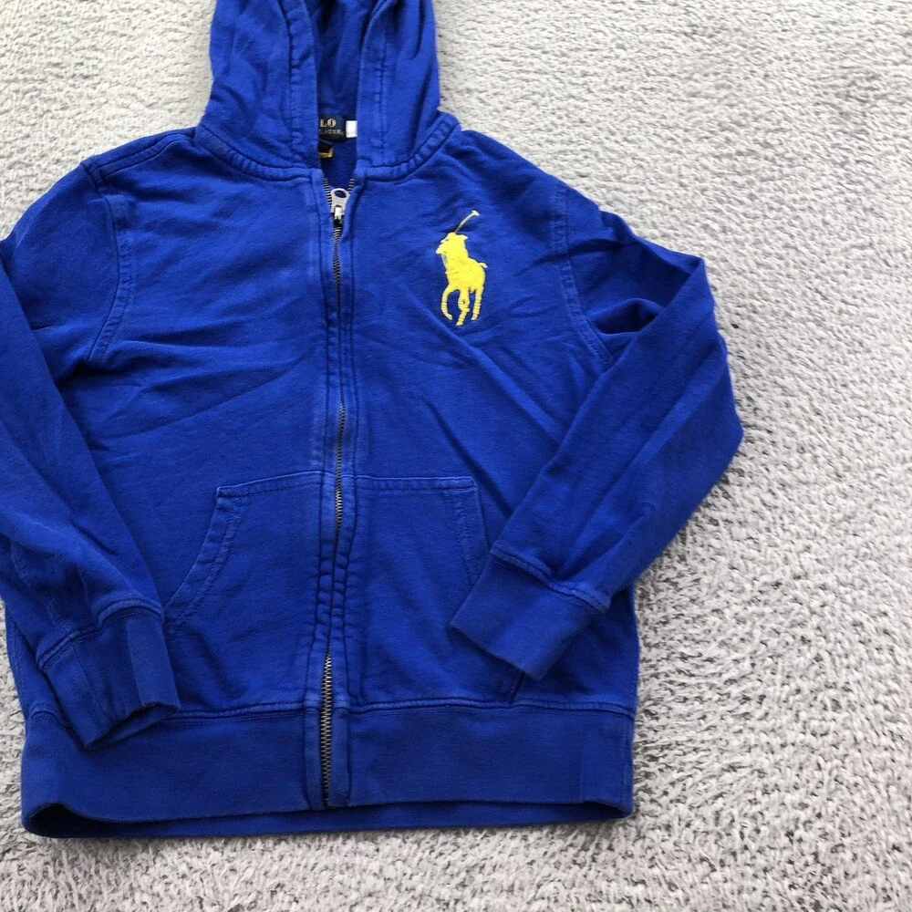 Polo Ralph Lauren Hoodie Boys Size 7 Blue Full Zip Fleece Big Pony Logo